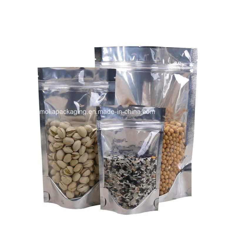 Multi-Sizes Clear Front Stand up Alone Aluminum Foil Pouch Mylar Foil Valve Zipper Bags Bulk Food Storage Reclosable Heat Sealable