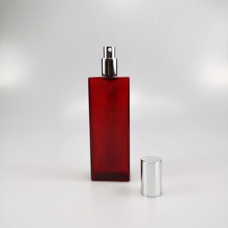 Luxury 150ml Square Red PETG Lotion Toner Bottle with Screw Cap and Lotion Pump