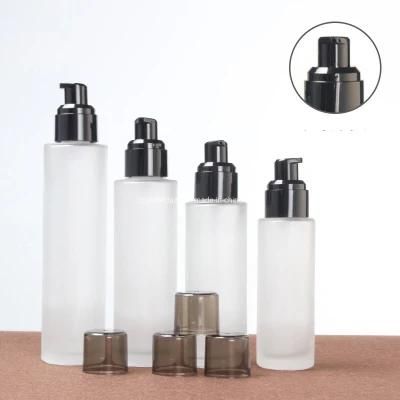 Cosmetic Set in Black Caps and Frosted Glass for Skin Care
