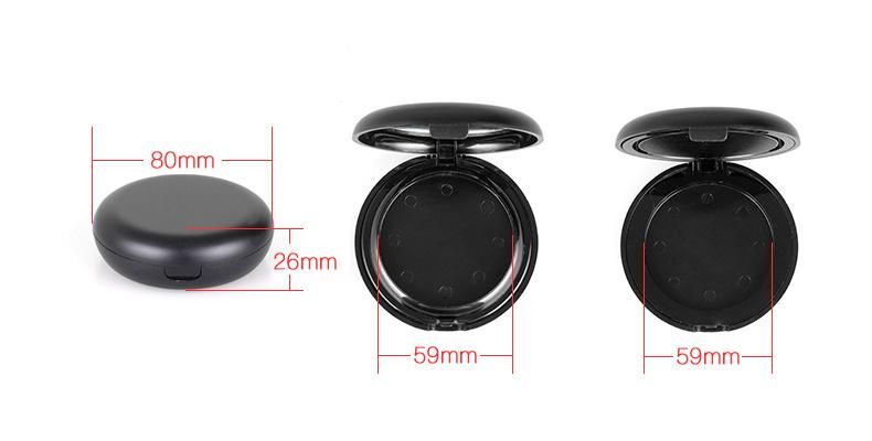 59mm Pan Elegant Black Matt Compact Powder Case with a Mirror Face Powder Packaging Black Makeup Compact Case with Double Pan