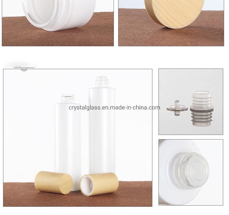 Pearl White Lotion Bottle with Wood Caps and Plug in Store