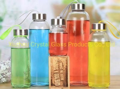 Wholesale 420ml 500ml Portable Round Shape Glass Water Bottle Custom Logo