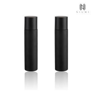 Customized 100ml 120ml Black Cap Frosted Glass Bottle Refillable Round Cosmetic Glass Bottle