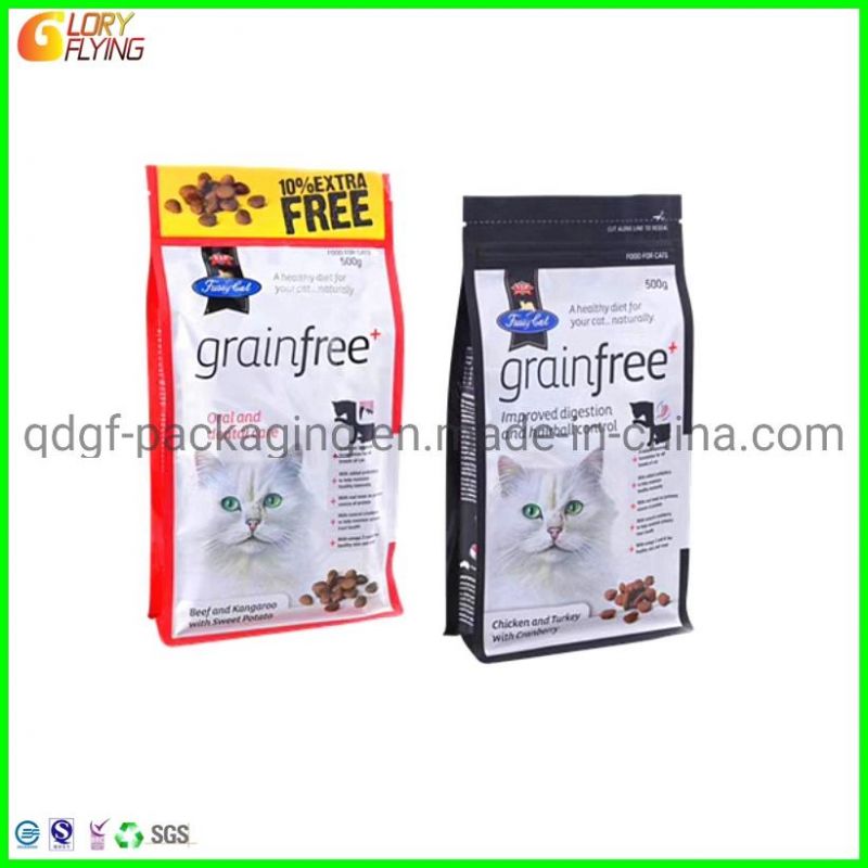 Plastic Food Bag with Square Bottom Pet Food Packaging with Zipper