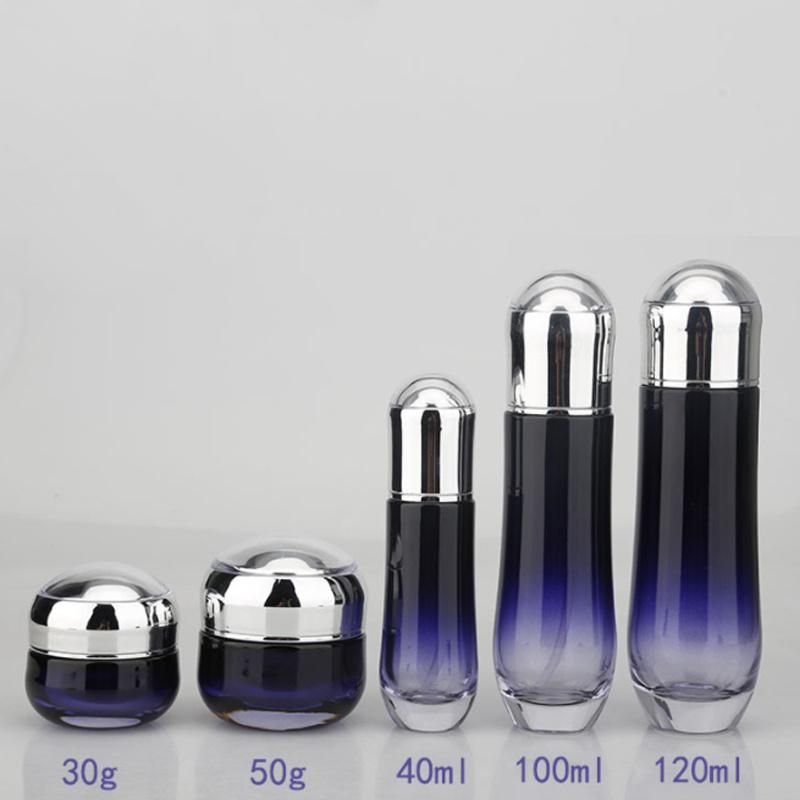 30g 50g 40ml 100ml 120ml Luxury Clear Gradient Cosmetics Bottle Skincare Glass Jars and Bottles Sets