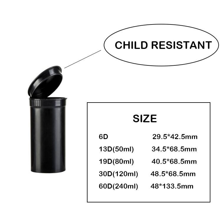 Pop Top Container Hinged Vial Medical Plastic Snap Cap Pill Child Resistant Bottles