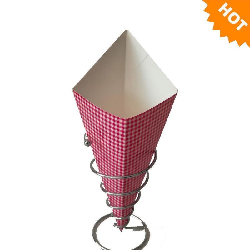 Eco Friendly Paper Cones with Build in Sauce Cup Finger Food Fries and DIP Sauce Snack Holder