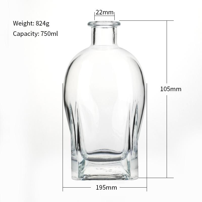 Custom Clear Spirits Vodka Whisky Gin Brandy Unique Empty 750ml Glass Liquor Dispenser Bottle Bottles with Cork and Label