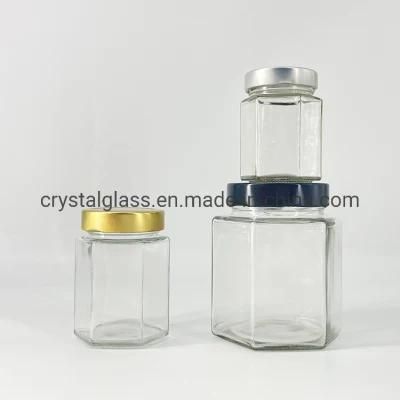 Hexagon Jam Honey Glass Jar with Deep Cap 180ml 280ml 380ml