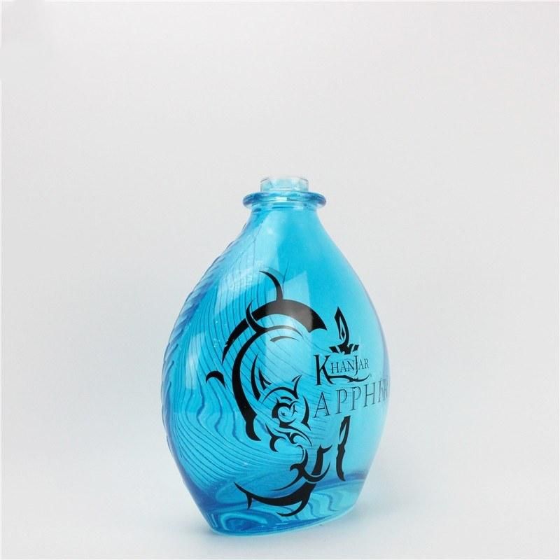 Customized Design OEM ODM Blue Empty Customized Round Shape Vodka 1200ml Gin Clear Whisky Rum Vodka Brandy Glass Bottles