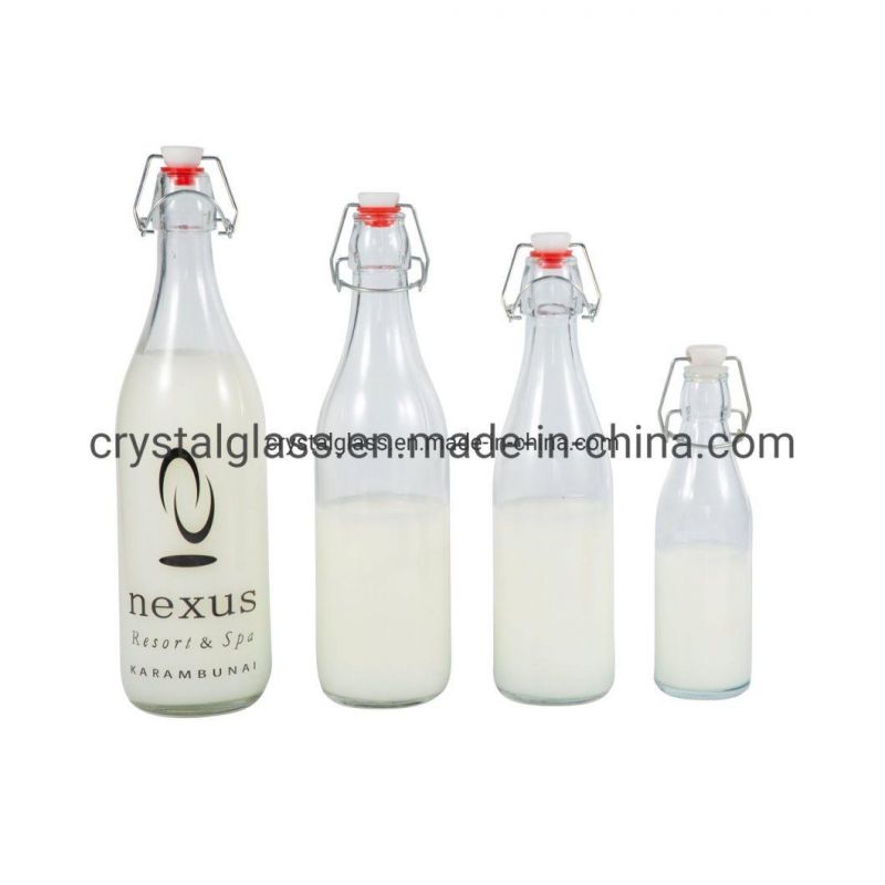 1L Liter Customized Printing Logo Round Glass Water/Beverage/Juice Bottle Glassware Milk Bottle