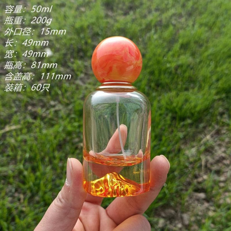 Volcano Shape Bottom Glass Parfum Bottle 50 Ml Round Fragrance Bottles Luxury Crimp Neck 50ml Glass Perfume Bottle