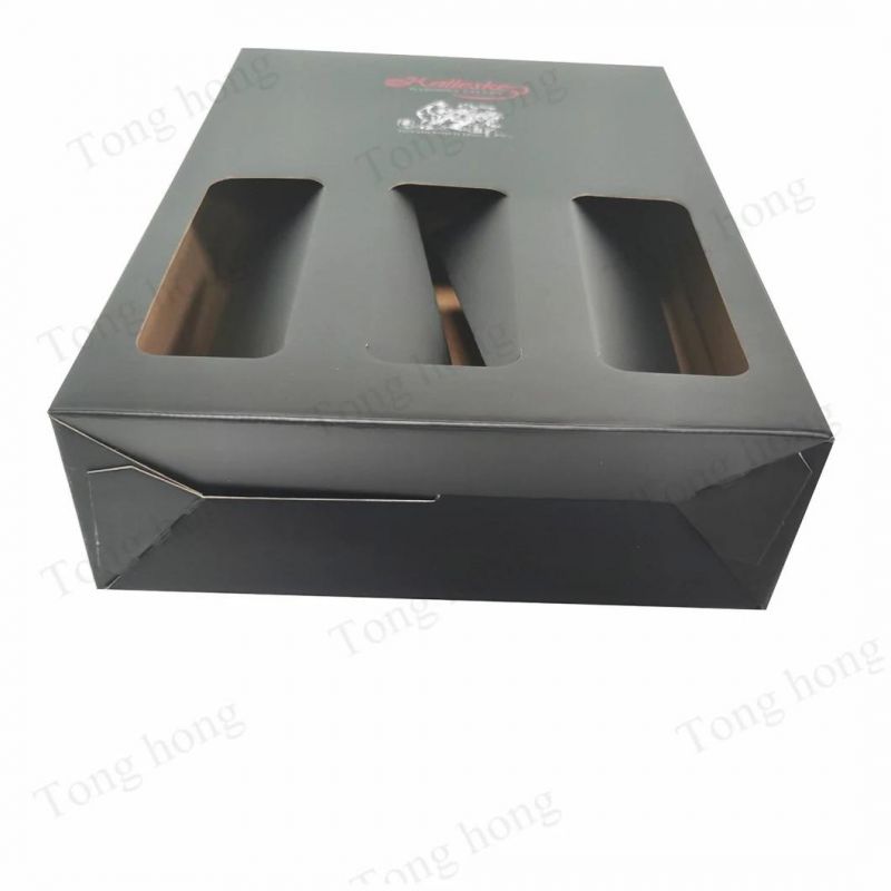 Custom Cellophane Wine Bottle Gift Paper Corrugated Packaging Carton Box with Paper Handle