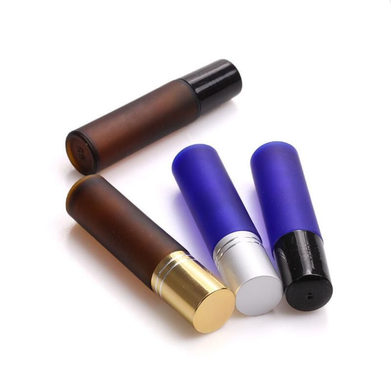 10ml Amber Blue Essential Oil Empty Perfume Bottle 10cc Roller Ball Thick Glass Roll on Durable for Travel