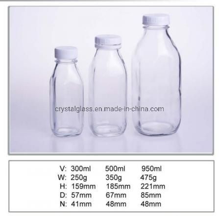 Square Juice Glass Beverage Bottle for Tea with Aluminium Lid 350ml