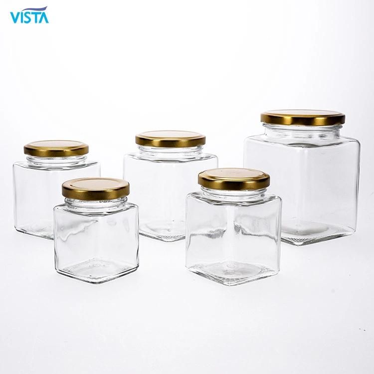 Vista 155ml 230ml 300ml 430ml 720ml Food Storage Square Honey Glass Jar for Jam and Pickle with Metal Lid