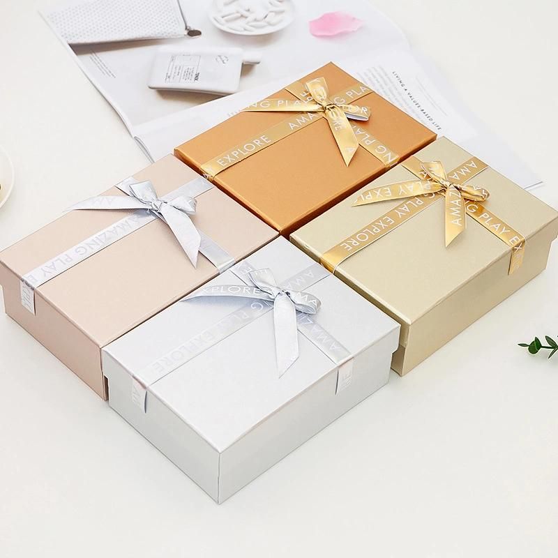 Birthday Gift Paper Box Custom Logo Luxury Jewelry Romantic Stain Bow Knot Ribbon Handle Paper Box