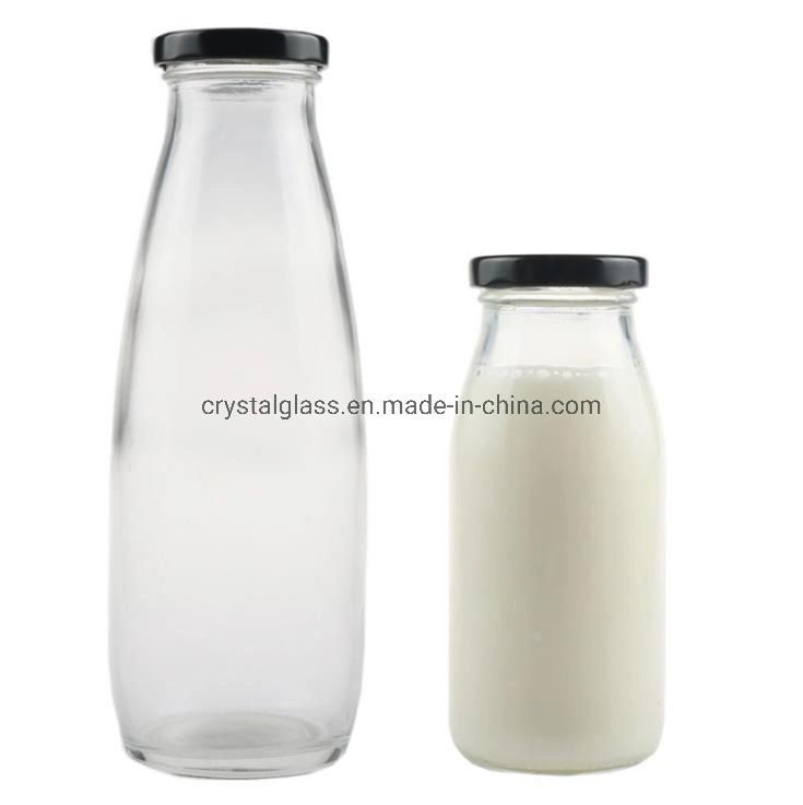 Wholesale Round Style Fresh Milk Glass Bottle with Tinplate 250ml 500ml 1000ml