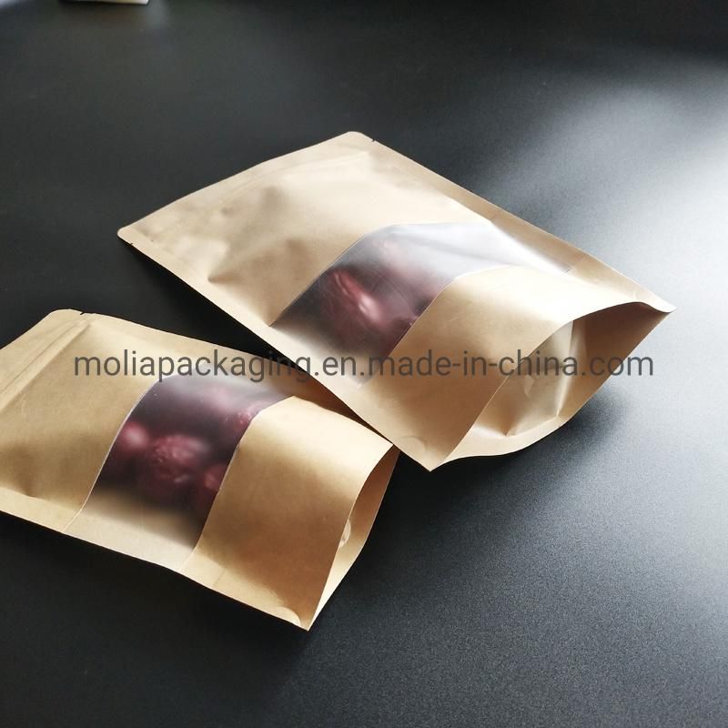 Degradable Plastic Bags/Stand up Sealing Bags Food Grade with Zipper and Tear Notches Kraftpaper Strip Windows Stand up Bags