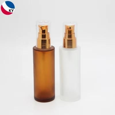 Empty Glass Amber Frosted Pump Cap Bottles 60ml White Glass Lotion Serum Bottle