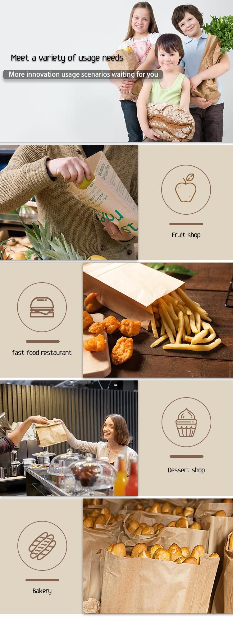 Take Away Carrier Food Bakery Packaging Brown Kraft Paper Bag