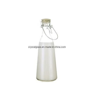 Cutomize Logo Pinting Glass Milk Bottle with Ceramic Clip Top