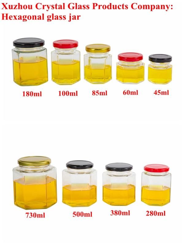 Hexagonal Honey Packaging Glass Jars with Twist Lid 380ml