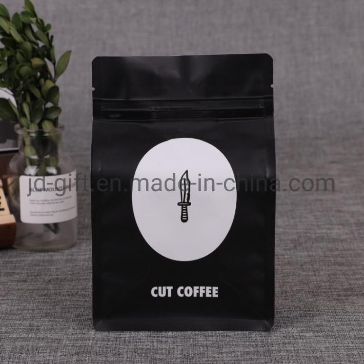 Matt Black & White Plastic Flat-Bottom Coffee Bag with Reusable Zipper