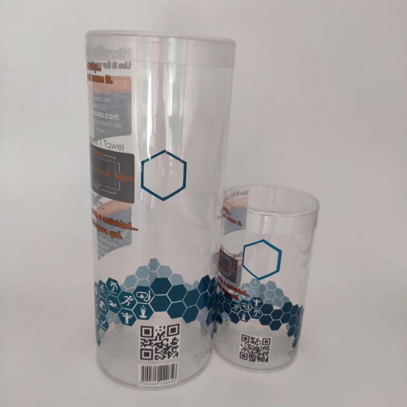 PET Plastic Custom Cylinder  Packaging Box for sports towel