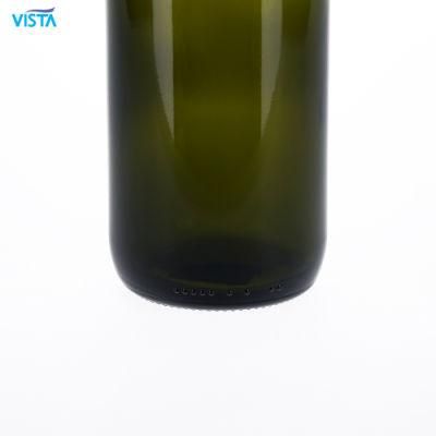 750ml Burgundy Wine Bottle Antique Green Glass Bottle with Cork Cap