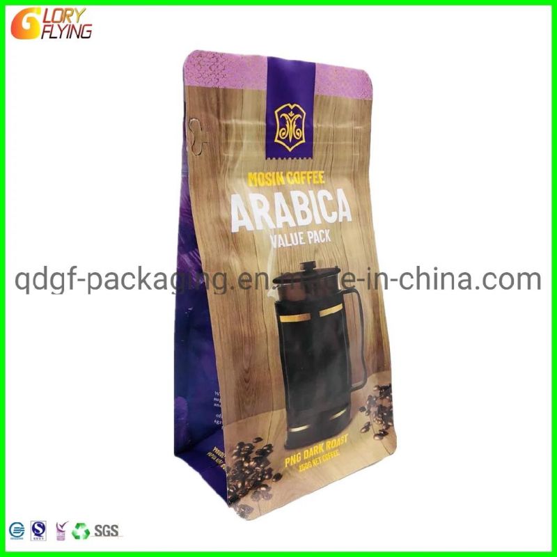 Standing Food Zipper Bag with Valve for Ground Coffee Packaging