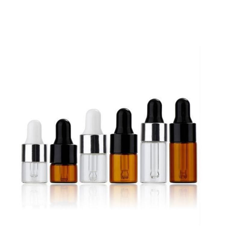 1ml 2ml 3ml 5ml Mini Amber Glass Vials with Black Lids for Perfume Serm Liquid Medicine Packaging