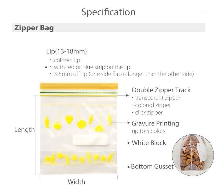 Food Grade Slider Ziplock Bags Reclosable Packaging LDPE Zipper Bag for Food Storage