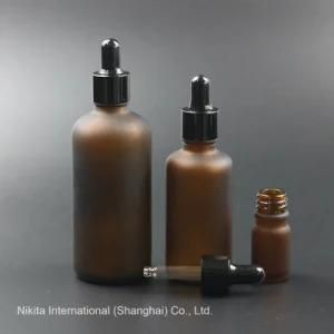 Frosted Amber Glass Oil Bottle with Black Dropper, Dropper Bottle (NBG22E)