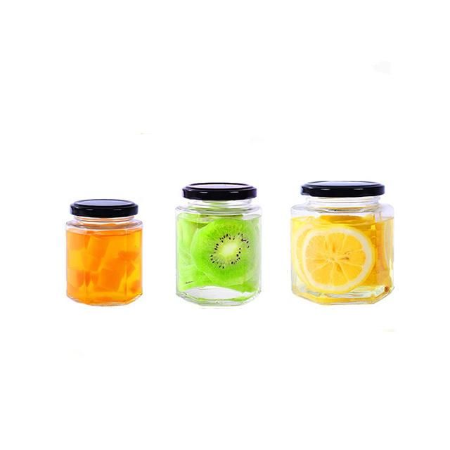 280ml 380ml Hexagon Pickles Jar Honey Jam Food Storage Jar with Silver Color Cap