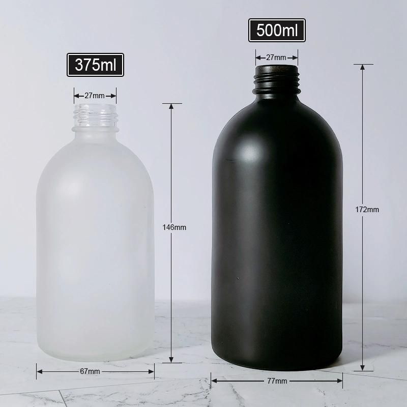 Wholesale 375ml 500ml Liquid Hand Wash Soap Bottle Matt Black Frosted Glass Shampoo Bottle with Black Pump