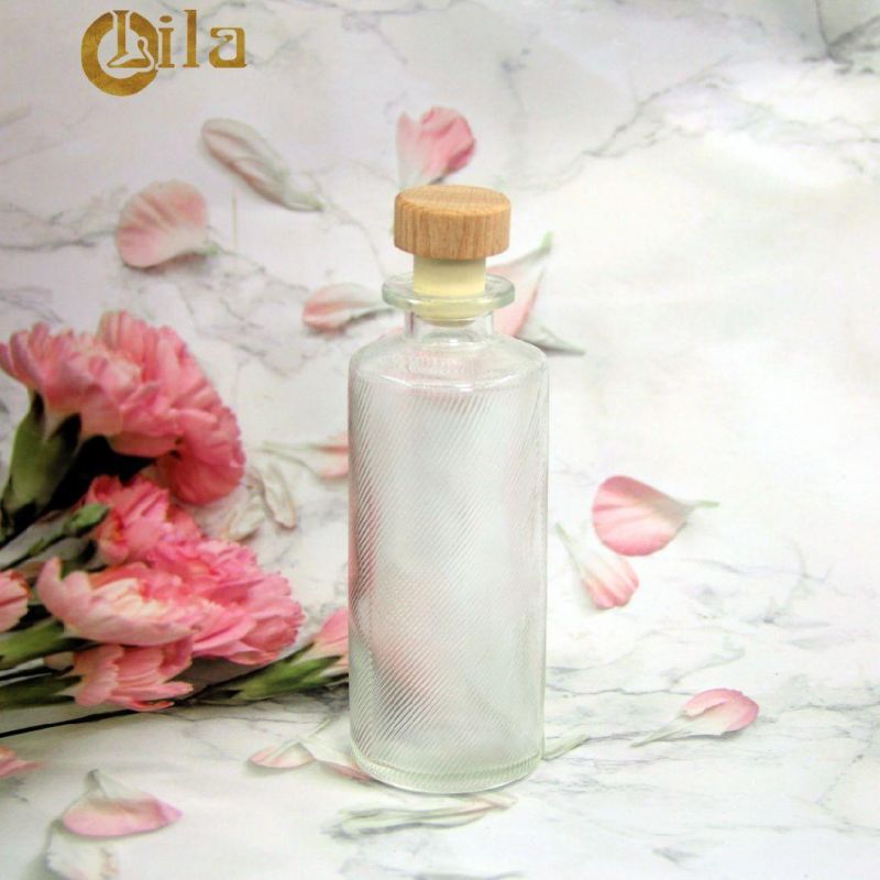 Ribbed 150ml Glass Cosmetic Packaging Empty Bottles Diffuser Bottle with Stopper Low Price