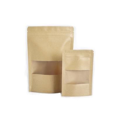 Food Packaging Ziplock Brown White Craft Paper Bag with Window