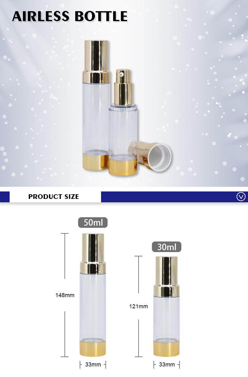 30ml 50ml Golden Airless Pump Essence Oil Bottles Plastic Container