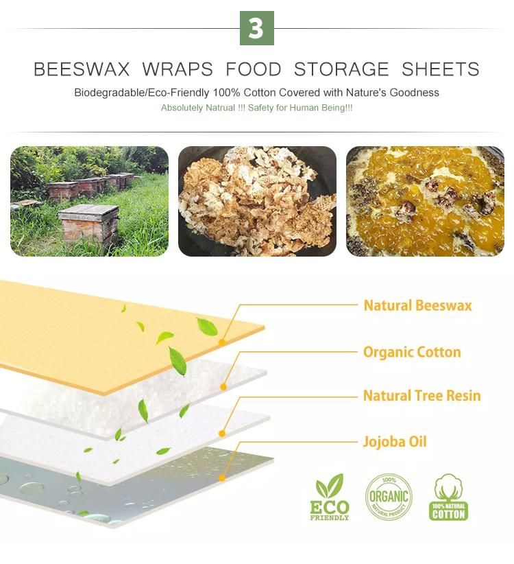 Reusable 100% Organic Cotton Beeswax Food Wrap Alternatives for Food Storage