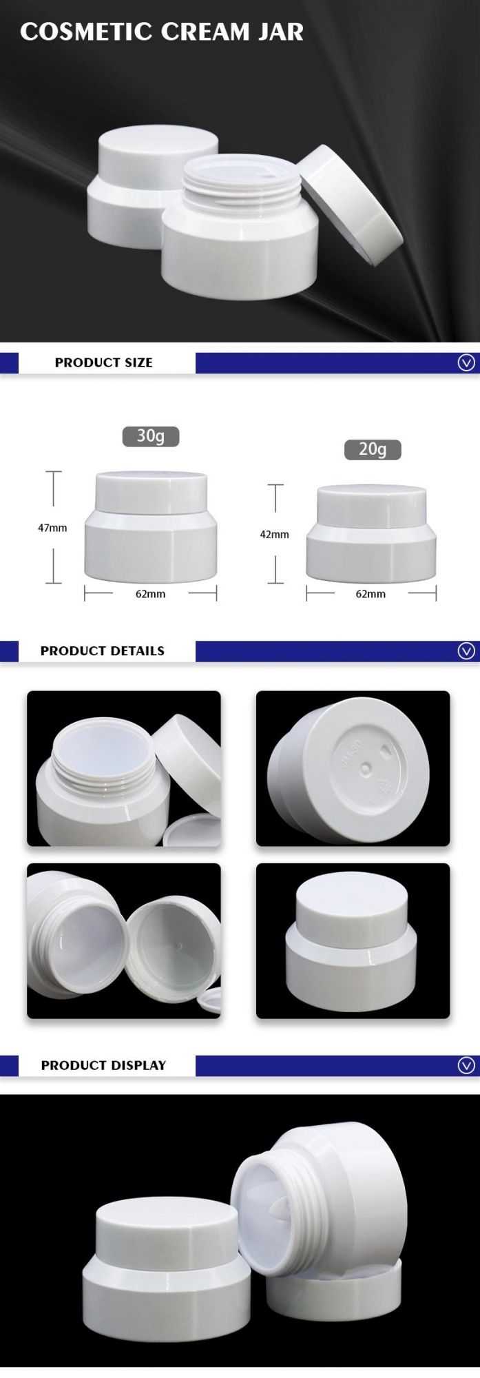 China Supplier Empty Container 30g 20g Pet White Cream Packaging Cosmetic Jar