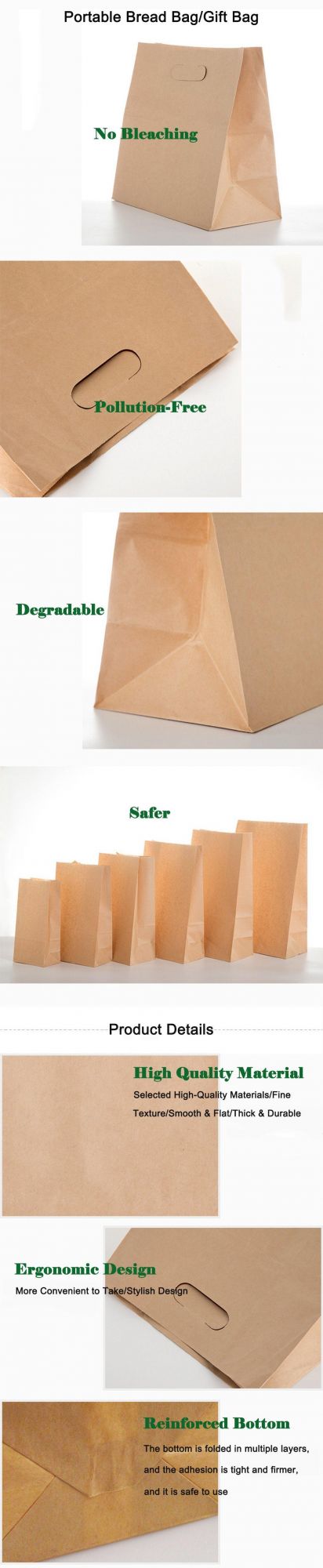 Recycled Kraft Fast Food Bread Hamburg Sandwich Disposable Paper Bag