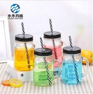 16oz Wholesale Factory Logo Printed Colorful Mason Glass Jar with Straw