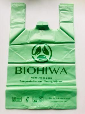 Manufacturer Corn Starch Eco Friendly PLA Recycle Reusable Biodegradable Packaging Plastic T-Shirt Bag with En13432 Certified