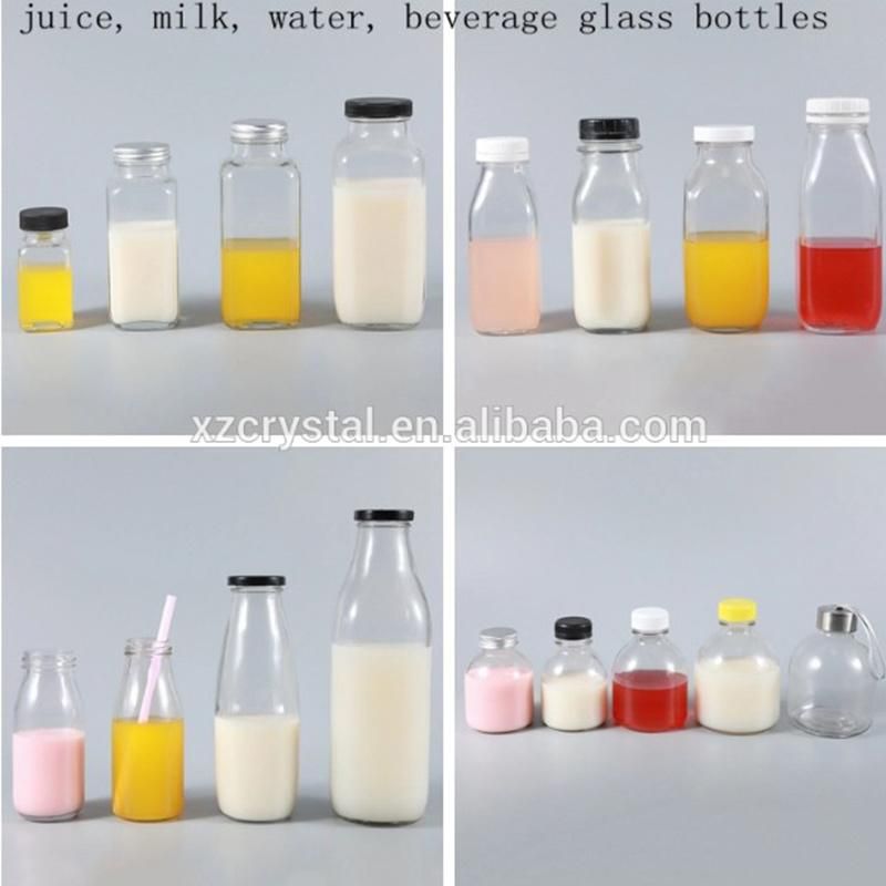 300ml 10oz French Square Milk Juice Beverage Glass Bottle with Cap