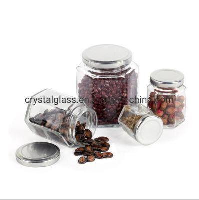 Crystal Hexagon Glass Pickles Mason Jar with Tinplate Lug Lid 180ml 500ml 380ml