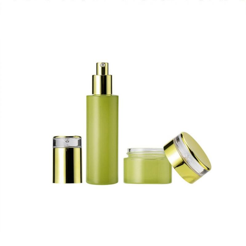 Fancy Cosmetic Packaging Sets Clear Empty Pump Glass Bottles and Jars