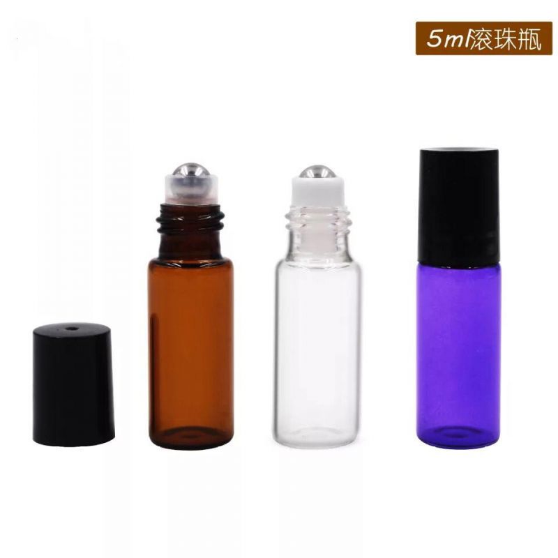 Set 5ml Amber Clear Glass Roll on Bottle with Stainless Steel Roller Small Essential Oil Roller-on Bottle