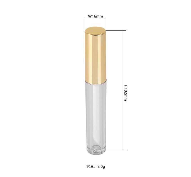 Bulk Price Luxury 2ml Custom Gold Top Lip Gloss Packaging Clear Lip Gloss Tube with Gold Wand Gold Lip Gloss Wand Tubes