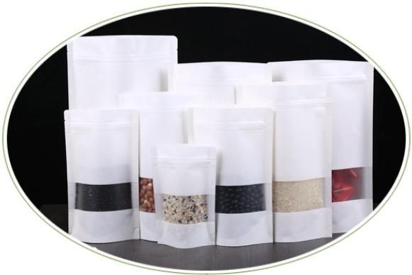 Open Window White Kraft Paper Bag Food Free-standing Bag Kraft Self-sealing Moisture-proof Bag